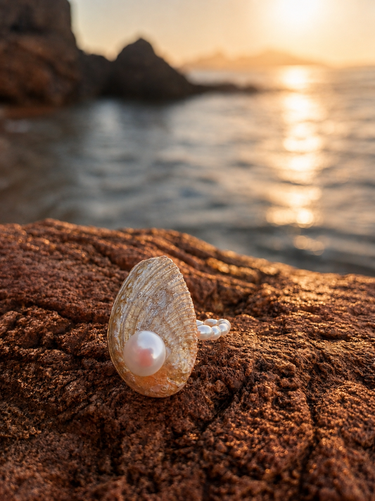 Bague Ormeau nacré et feuille d’or