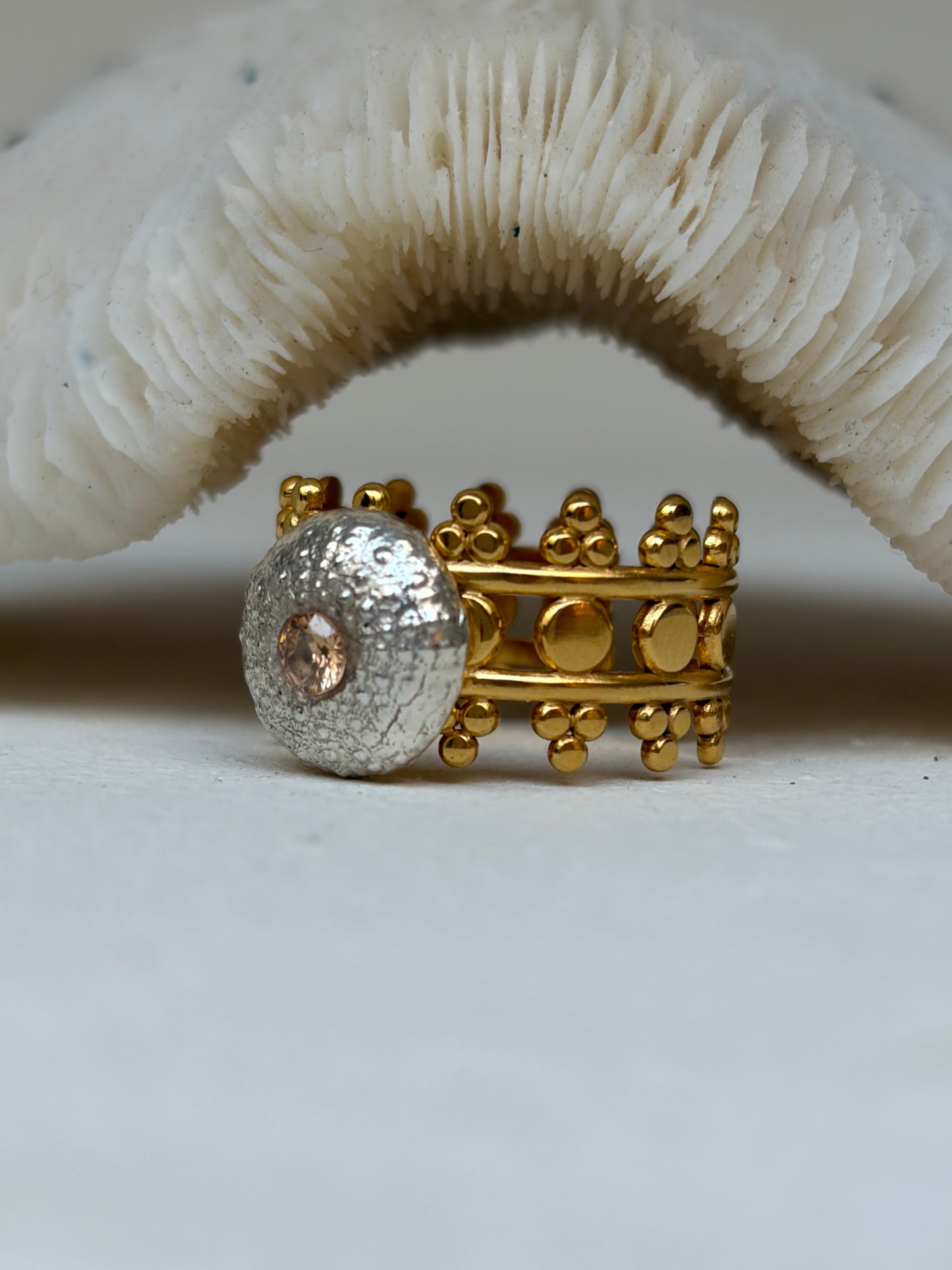 Bague Queen of the sea - acier inoxydable  et argent massif oursin - exclusif Kaküka ajustable