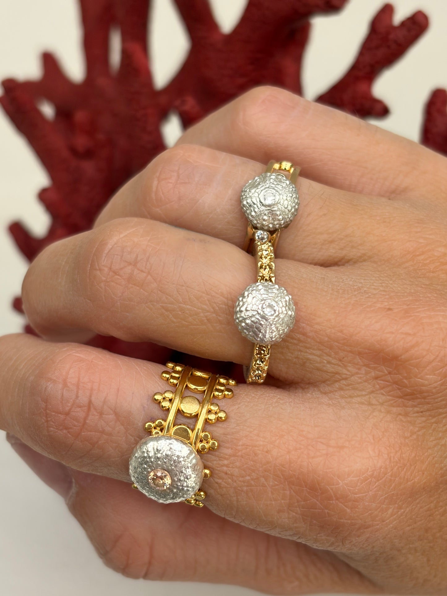 Bague Éclat des Marées - or acier inoxydable et argent massif oursin - exclusif Kaküka taille 52