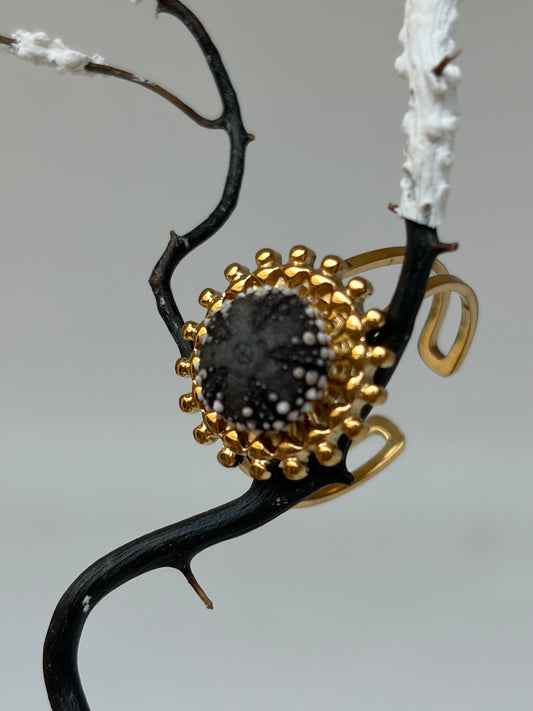 Bague  Éclipse ✨ oursin noir et soleil en acier - pièce inoxydable