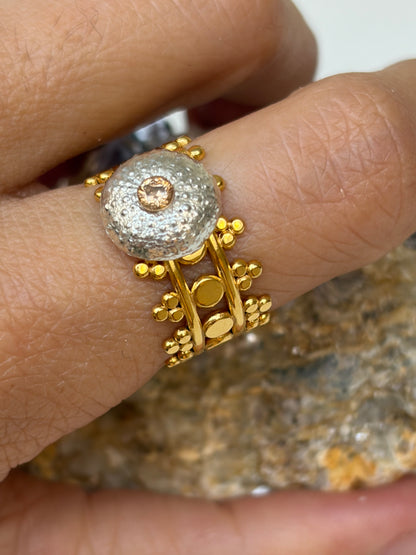 Bague Queen of the sea - acier inoxydable  et argent massif oursin - exclusif Kaküka ajustable