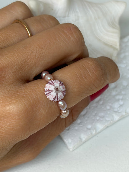 Bague Oursin rosé - oursin véritable et perle eau douce - exclusif chez Kaküka Jewelry ©️