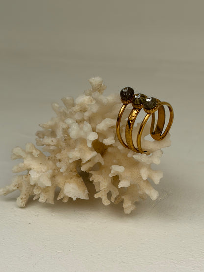 Bague Stay you- bague, trois rang, acier, inoxydable et véritable petit oursin verts