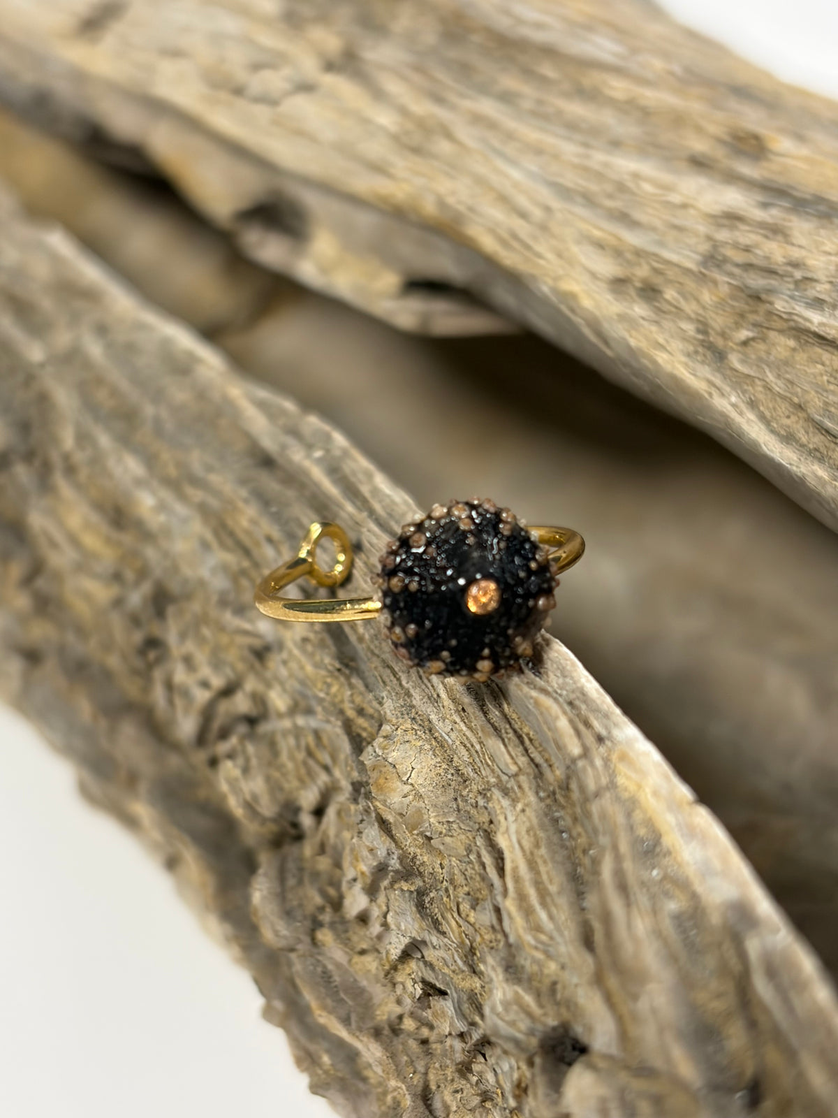 Bague Vénus - oursin noir et or laminé- ajustable - exclusif Kaküka Jewelry©️
