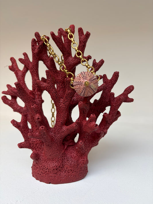 Collier Écume Marine rosée - pièce unique - oursin véritable