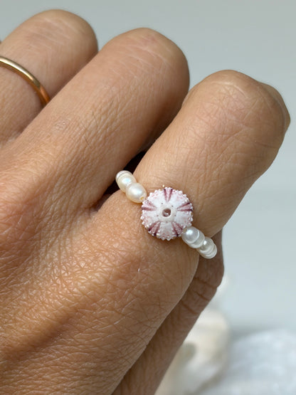 Bague Oursin rosé - oursin véritable et perle eau douce - exclusif chez Kaküka Jewelry ©️