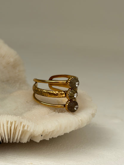 Bague Stay you- bague, trois rang, acier, inoxydable et véritable petit oursin verts