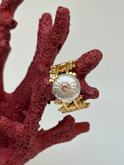 Bague Queen of the sea - acier inoxydable  et argent massif oursin - exclusif Kaküka ajustable