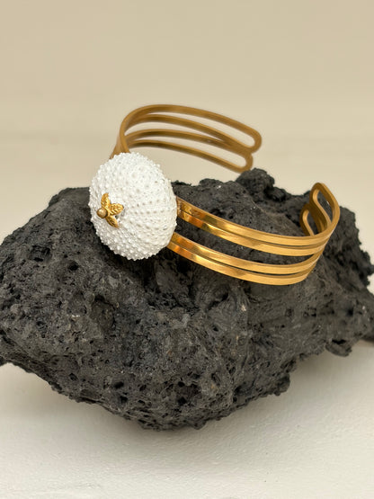 Bracelet Écume - jonc et oursin blanc