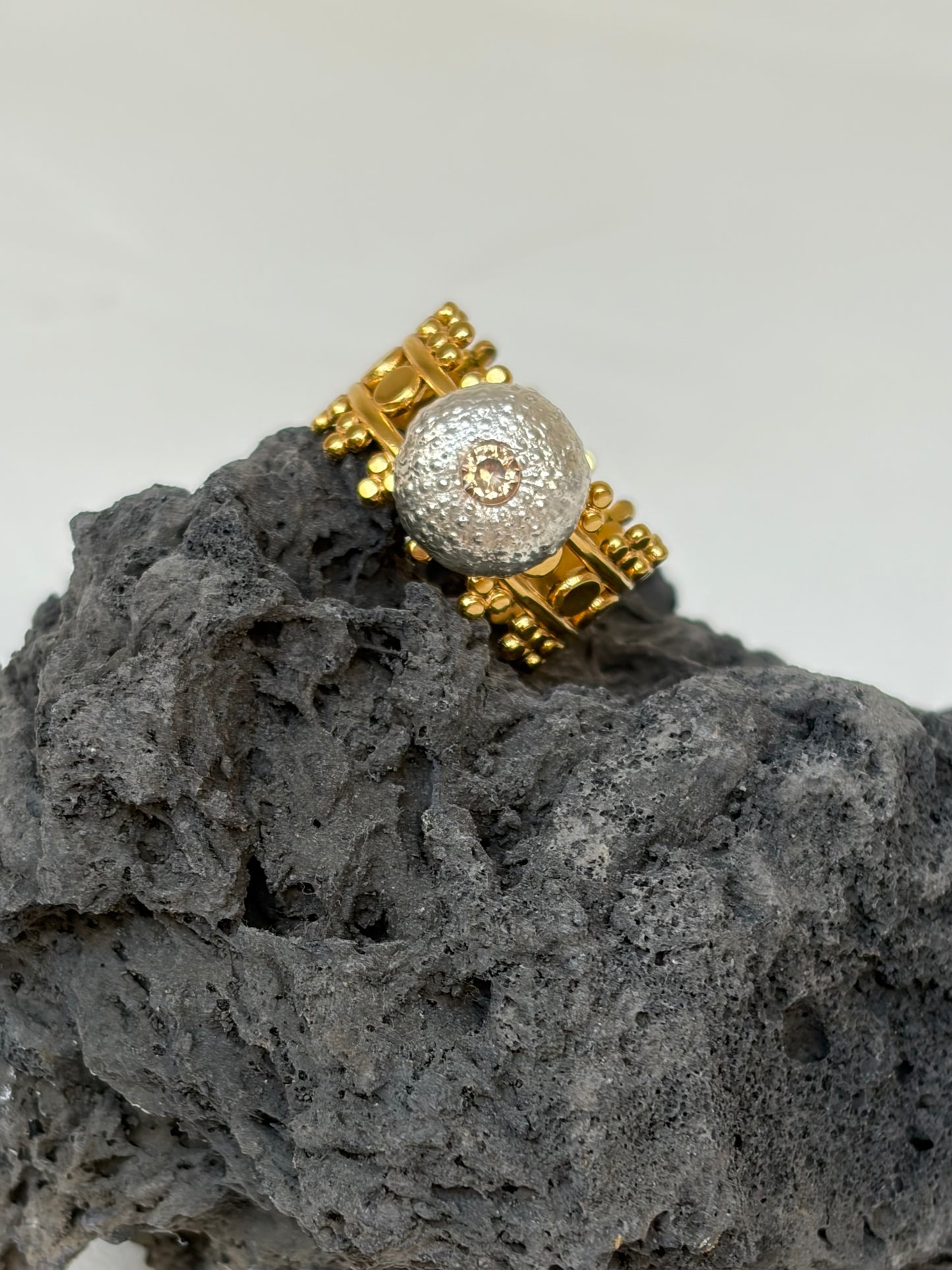 Bague Queen of the sea - acier inoxydable  et argent massif oursin - exclusif Kaküka ajustable