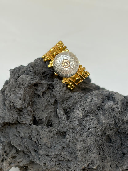 Bague Queen of the sea - acier inoxydable  et argent massif oursin - exclusif Kaküka ajustable