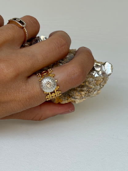 Bague Queen of the sea - acier inoxydable  et argent massif oursin - exclusif Kaküka ajustable