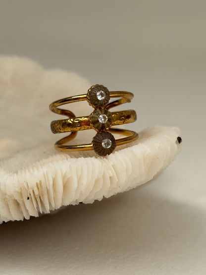 Bague Stay you- bague, trois rang, acier, inoxydable et véritable petit oursin verts